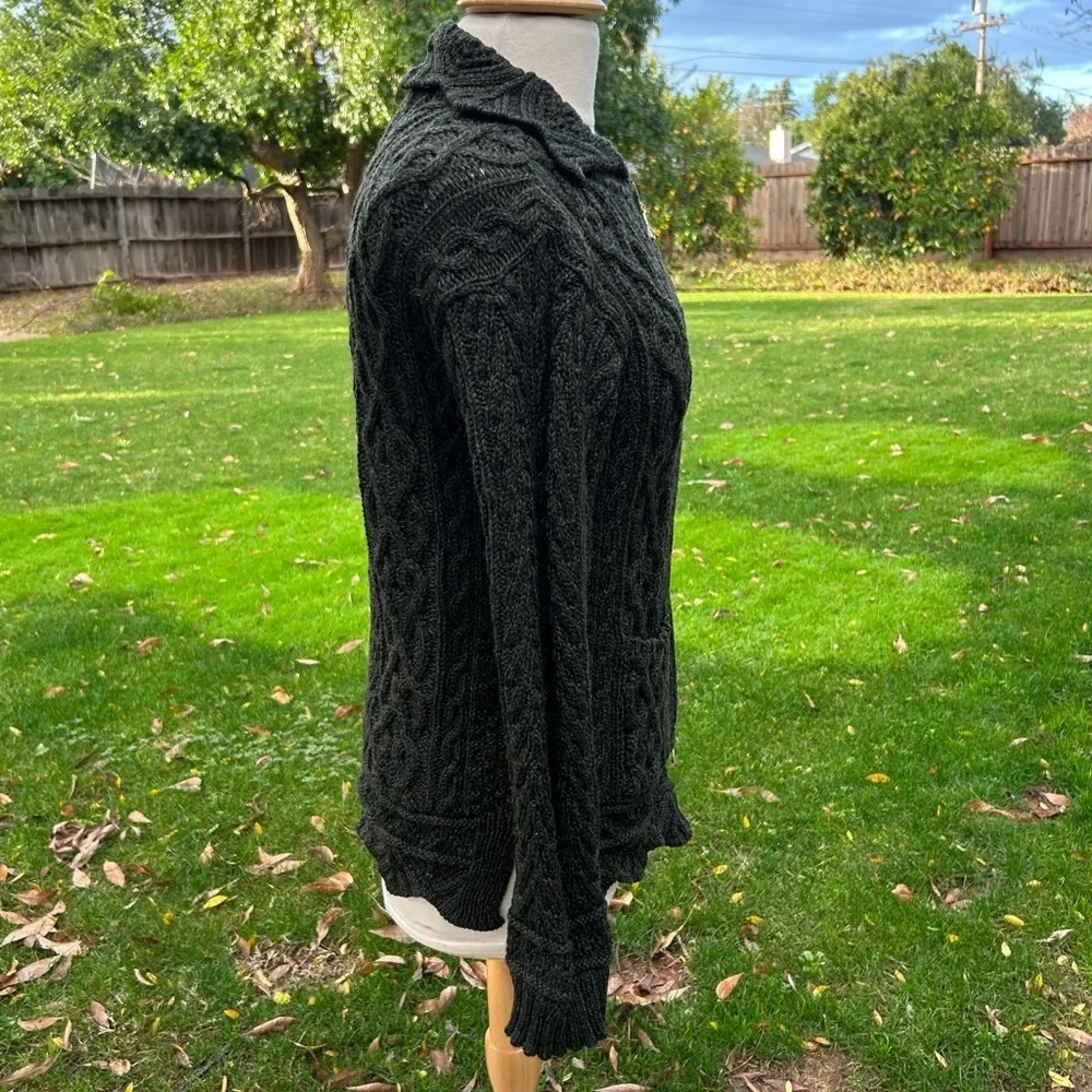 INIS CRAFTS Hunter Green Aran Irish Merino Wool Cardigan Zip Sweater Size Small